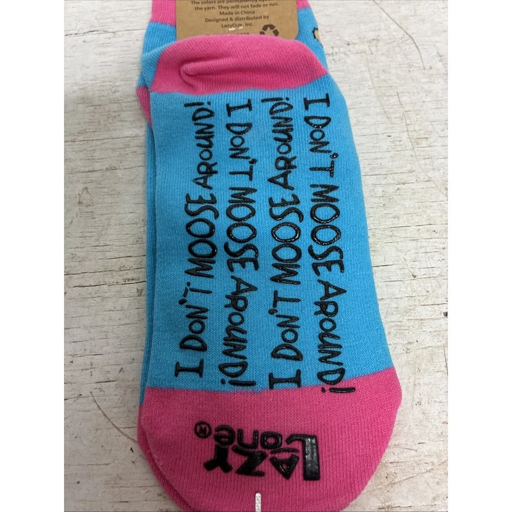NWT Lazy One Adult Size 9-11 Moose Slipper Sock w/Grippy Lettering on Sole